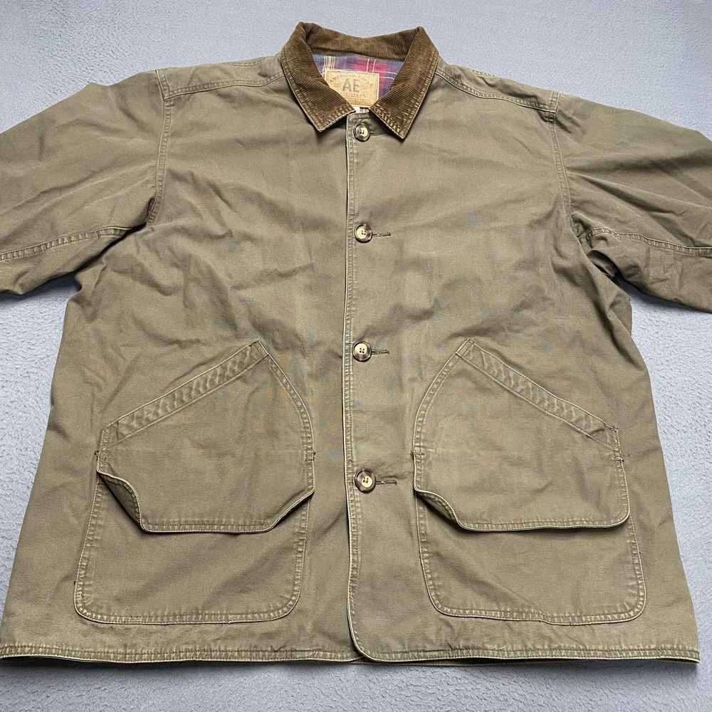 VTG American Eagle Jacket Mens XL Green Canvas Corduroy Collar‎ Lined Chore y2k - Picture 4 of 11